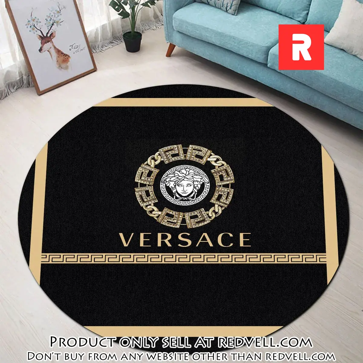 Versace medusa golden pattern black luxury brand fashion round rug carpet home decor special gift rv4517065